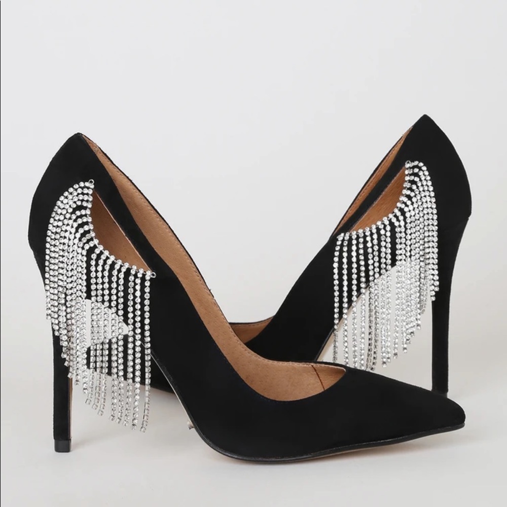 Jaggar Diamante black leather rhinestone pumps